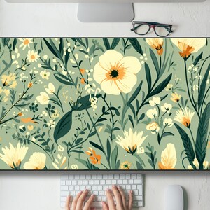 Sage Green Botanical Floral Pattern Desk Mat Gaming Mouse Pad Large Mousepad, Keyboard Mouse Mat Desk Pad for Work Game Office Home XL