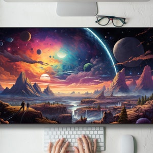 Trippy Outer Space Planet Exploration Desk Mat Gaming Mouse Pad Large Mousepad, MTG playmat, Keyboard Mouse Mat Desk Pad Work Game Home