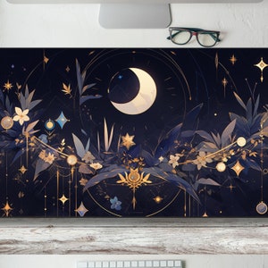 Beautiful Floral Celestial Moon Desk Mat Gaming Mouse Pad Large Mousepad with MTG playmat, Keyboard Mouse Mat Desk Pad for Work Game Home