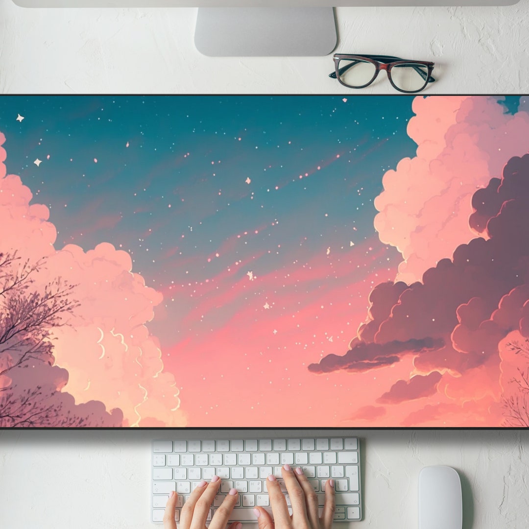 Pink Kawaii Sky Design Desk Mat Gaming Mouse Pad Large Mousepad, MTG ...