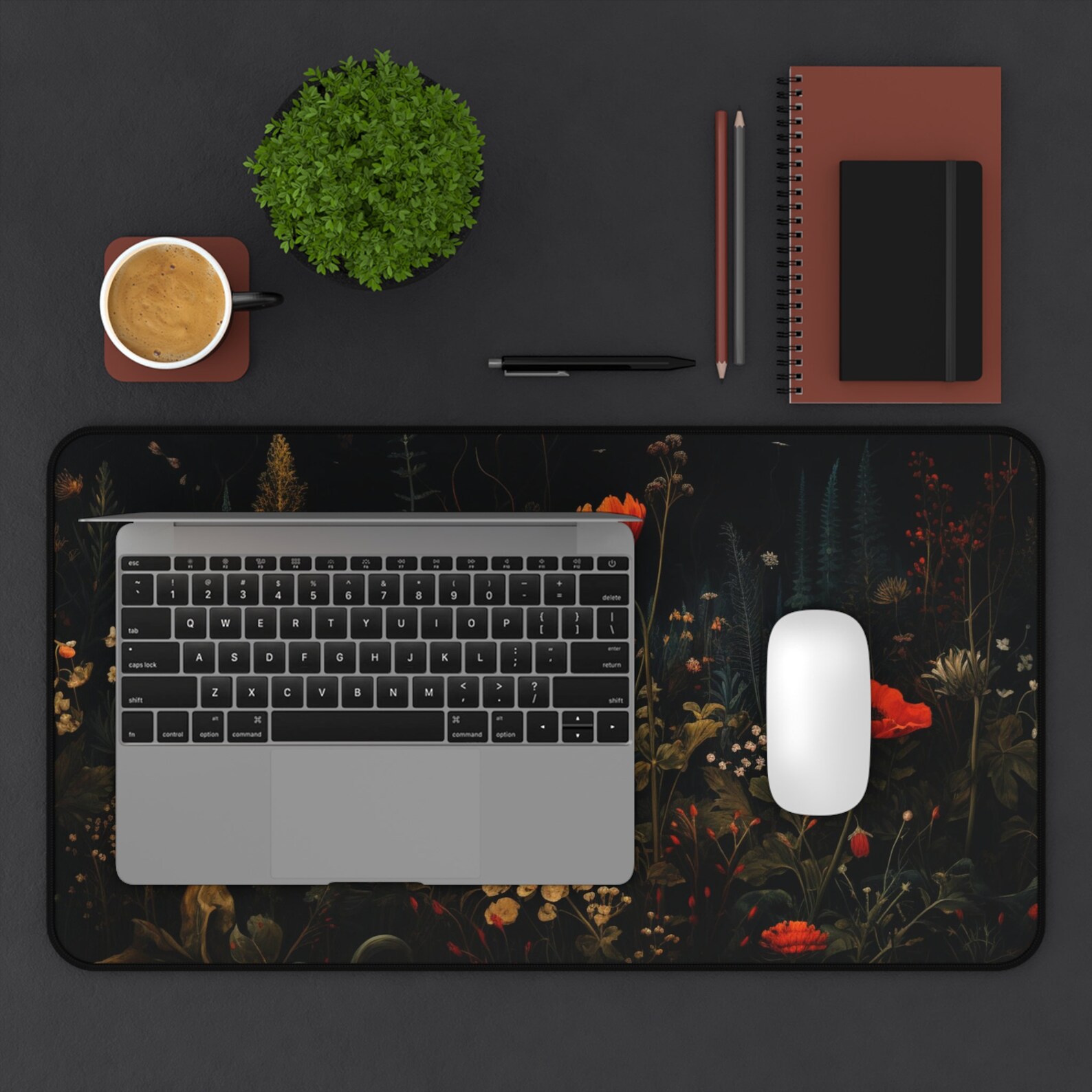 Dark Cottage Core Wildflowers Desk Mat Gaming Mouse Pad Large Mousepad ...