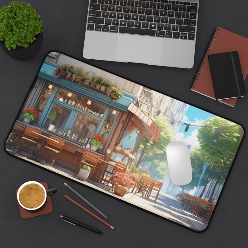 Lo-fi Cute Street Corner Café Desk Mat Gaming Mouse Pad Large Mousepad ...