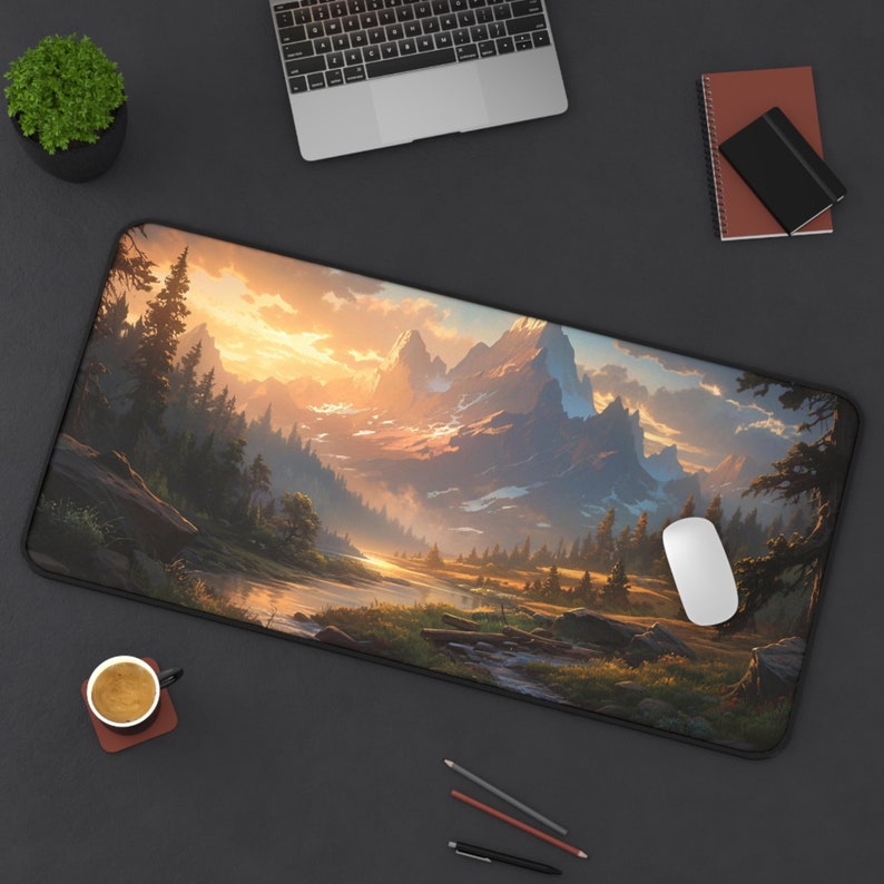 Beautiful Mountain Valley Desk Mat Gaming Mouse Pad Large Mousepad, Stitched Edges, Keyboard Mouse Mat Desk Pad for Work Game Office Home XL image 3