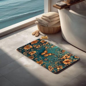 Butterfly Flowers Vines Vintage Bathroom Bath Mat Decor