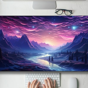 Magical Pink Purple Valley Desk Mat Gaming Mouse Pad Large Mousepad with MTG playmat, Keyboard Mouse Mat Desk Pad for Work Game Office XL