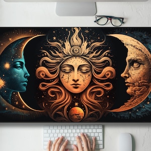 Celestial Cresent Moons Desk Mat Gaming Mouse Pad Large Mousepad with MTG playmat, Keyboard Mouse Mat Desk Pad for Work Game Office Home