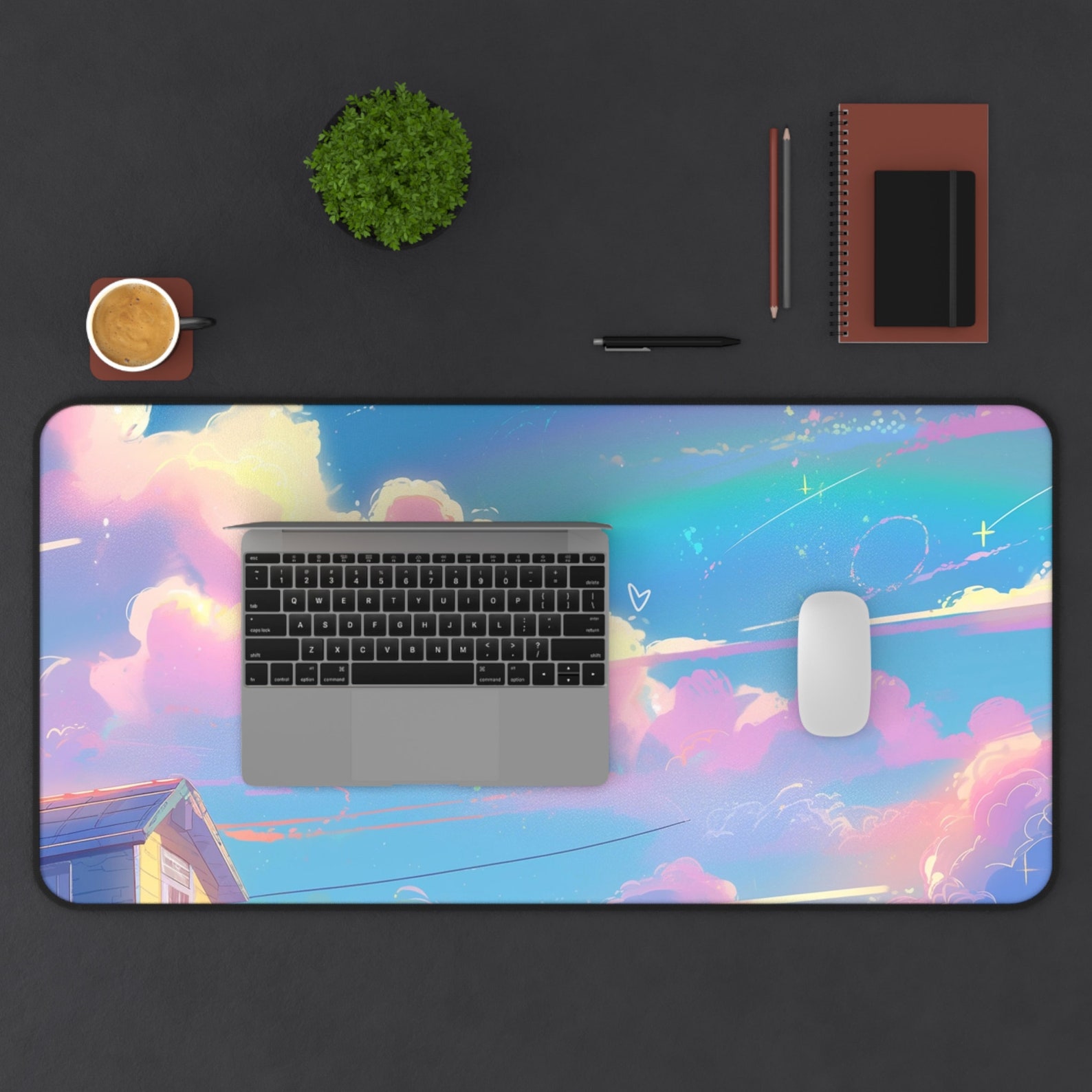 Cute Lo-fi Kawaii Clouds Sky Desk Mat Gaming Mouse Pad Large Mousepad ...