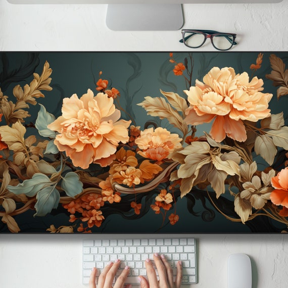 Blue Pink Botanical Art Nouveau Desk Mat Gaming Office Mouse Pad Large XL