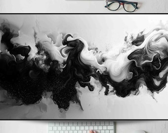 Swirling Abstract Black And White Ink Desk Mat, Gaming Mouse Pad, Large Mousepad, Keyboard Mat MTG Desk Pad for Work Game Office Home XL