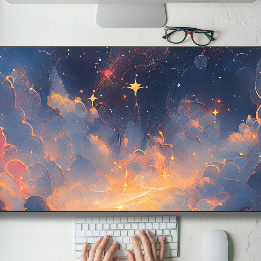 Lo-fi Kawaii Celestial Space Clouds Desk Mat Gaming Mouse Pad Large ...