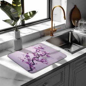 Floral Pattern Scattered Arrangement Botanical Microfiber Dish Mat Kitchen Decor