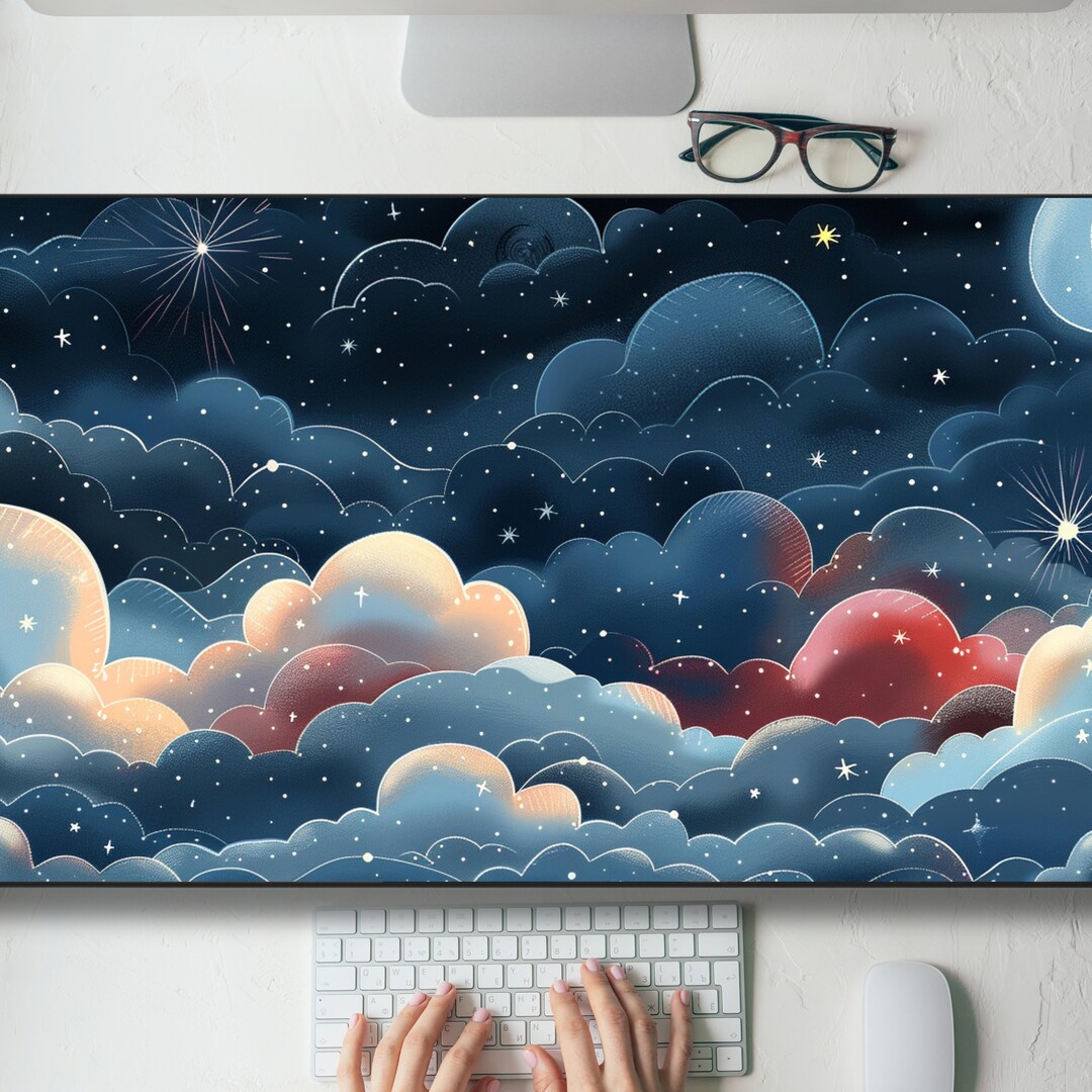 Night Dark Kawaii Clouds Desk Mat Gaming Mouse Pad Large Mousepad, MTG ...