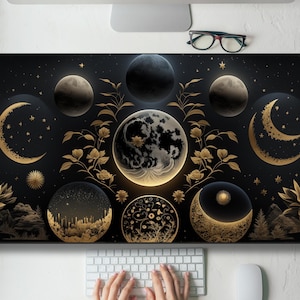 Floral Celestial Moons Desk Mat Gaming Mouse Pad Large Mousepad, MTG playmat, Keyboard Mouse Mat Desk Pad for Work Game Office Home XL