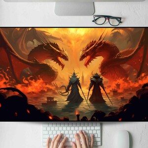 Duel Of Dragons In Flame Sky Desk Mat, Gaming Mouse Pad, Large Mousepad, Keyboard Mat MTG Desk Pad for Work Game Office Home XL