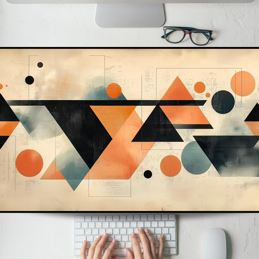 Geometric Harmony in Earthy Tones Desk Mat, Gaming Mouse Pad, Large ...