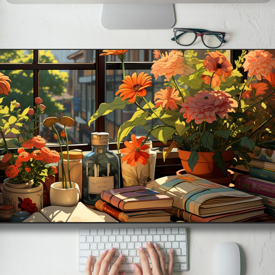 Cute Kawaii Lo-fi Plant Window Sill Scene Desk Mat Gaming Mouse Pad ...