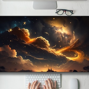 Celestial Space Clouds Desk Mat Gaming Mouse Pad Large Mousepad with MTG playmat, Keyboard Mouse Mat Desk Pad for Work Game Office Home