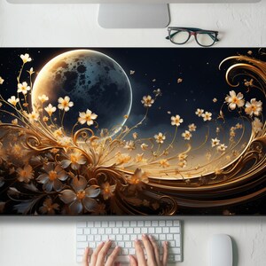 Floral Celestial Moon Desk Mat Gaming Mouse Pad Large Mousepad, MTG playmat, Keyboard Mouse Mat Desk Pad for Work Game Office Home XL