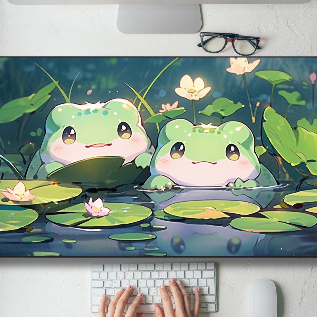 Cute Kawaii Frogs and Lily Pads Desk Mat Gaming Mouse Pad Large
