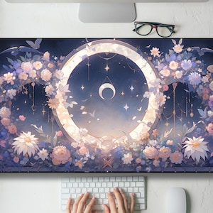 Beautiful Celestial Flower Desk Mat Gaming Mouse Pad Large Mousepad, MTG playmat, Keyboard Mouse Mat Desk Pad for Work Game Office Home