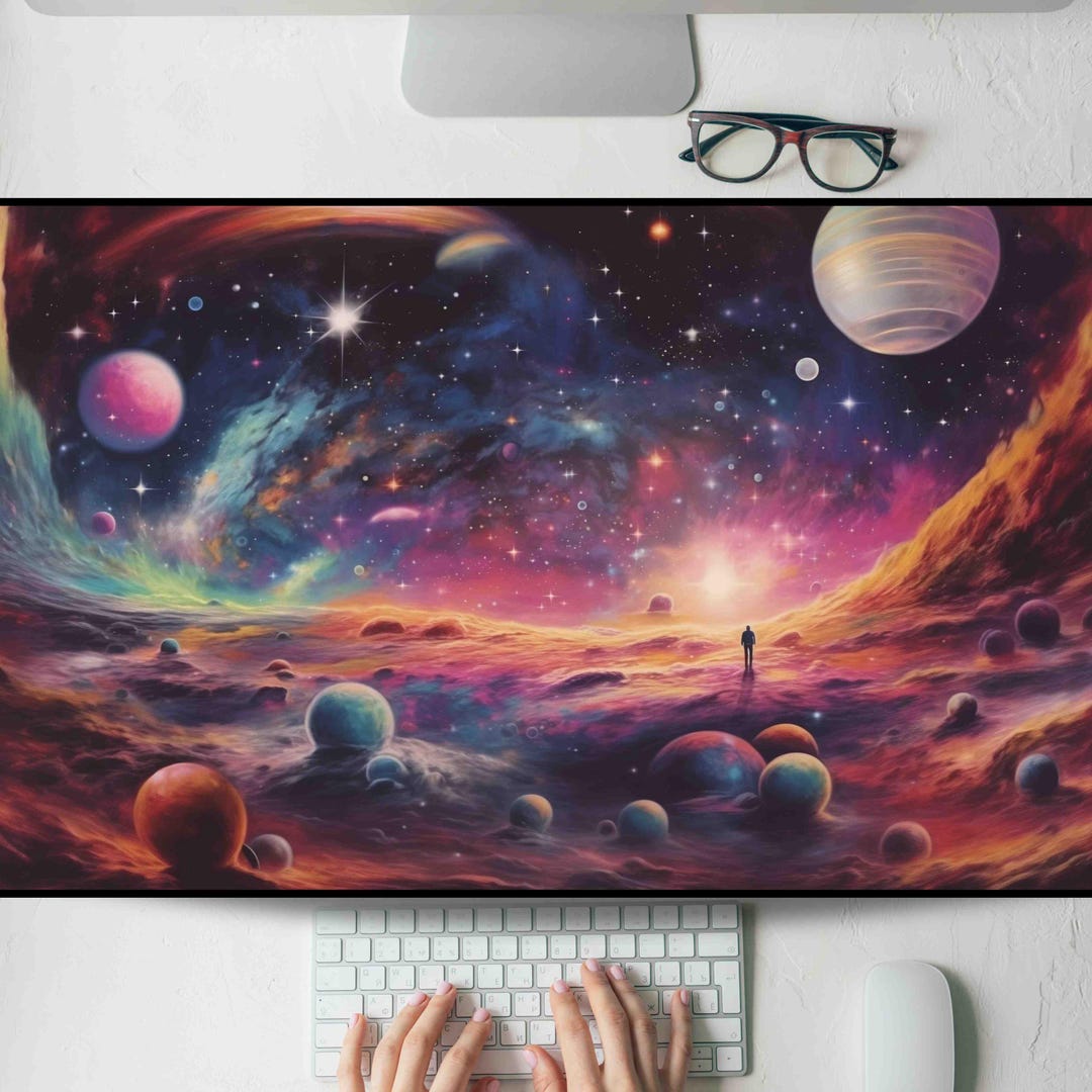 Planets Rise Over Cosmic Ridge Desk Mat, Gaming Mouse Pad, Large ...