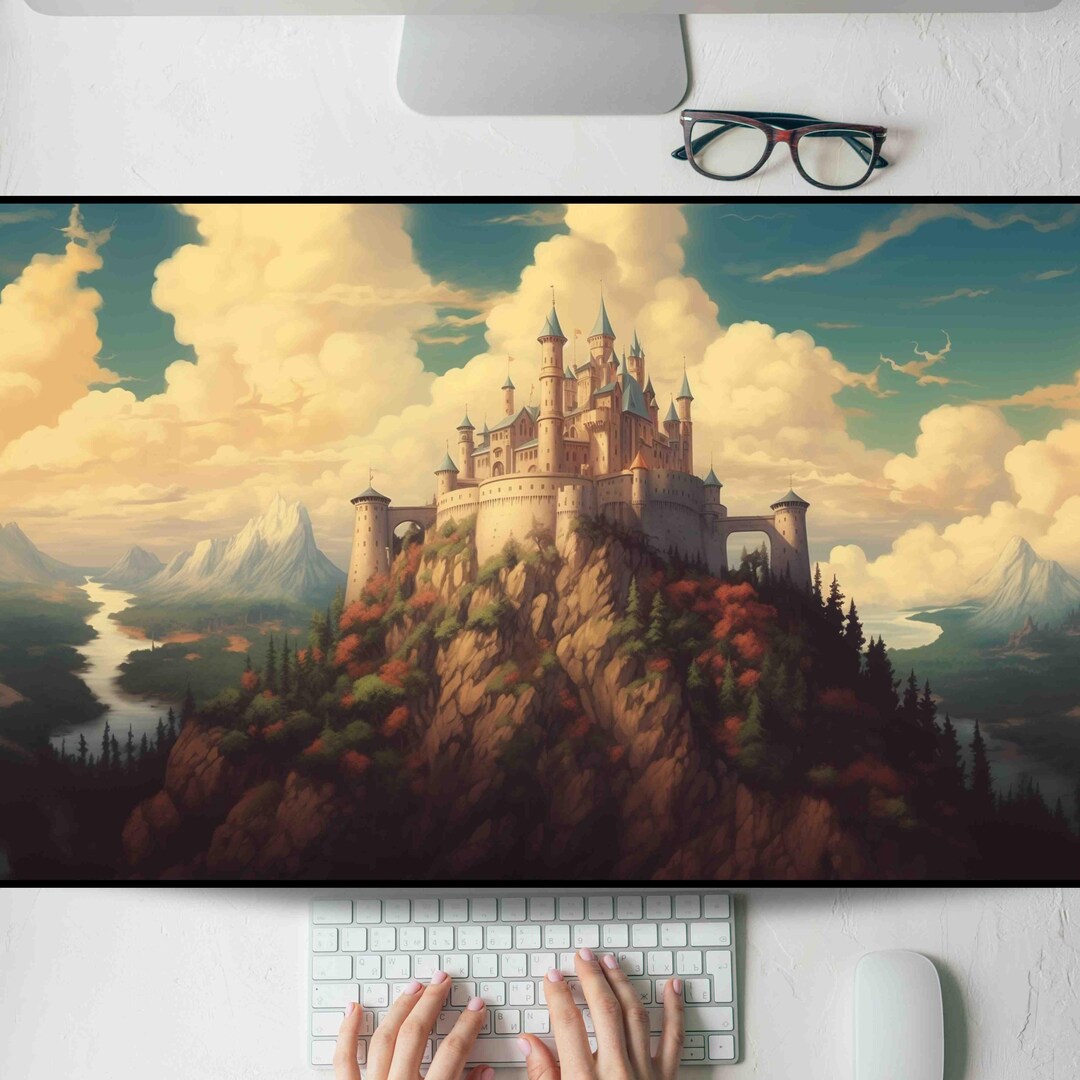 Castle Spire on Mountain Cliffs Desk Mat, Gaming Mouse Pad, Large ...