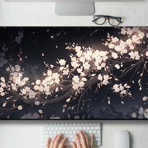 Glowing Cherry Blossom Tree Desk Mat Gaming Mouse Pad Large Mousepad, MTG playmat, Keyboard Mouse Mat Desk Pad for Work Game Office Home