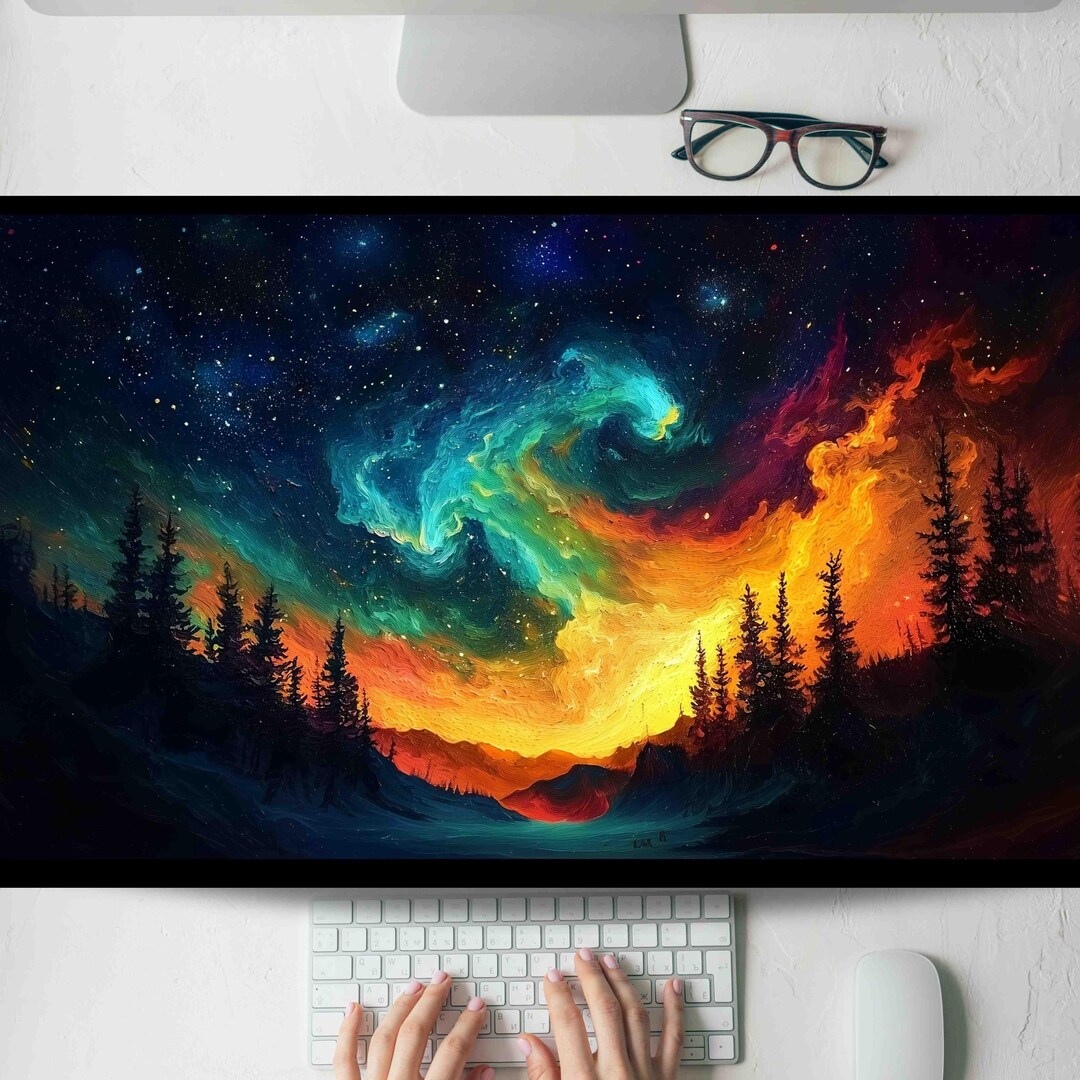 Aurora Flame in Cosmic Ridge Desk Mat, Gaming Mouse Pad, Large Mousepad ...