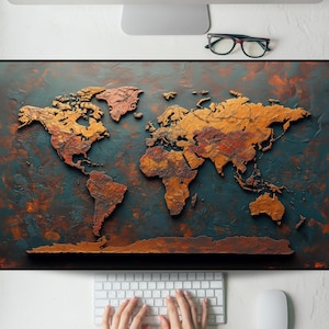 Rustikale Strukturierte Landkarte der Welt Schreibtischmatte, Gaming Mauspad, Großes Mousepad, Tastaturmatte MTG Schreibtischunterlage für Arbeit Spiel Büro Home XL