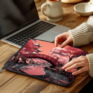Cherry-blossom Arched Forest Misty Serene Nature Soft Laptop Sleeve Protective Laptop Case