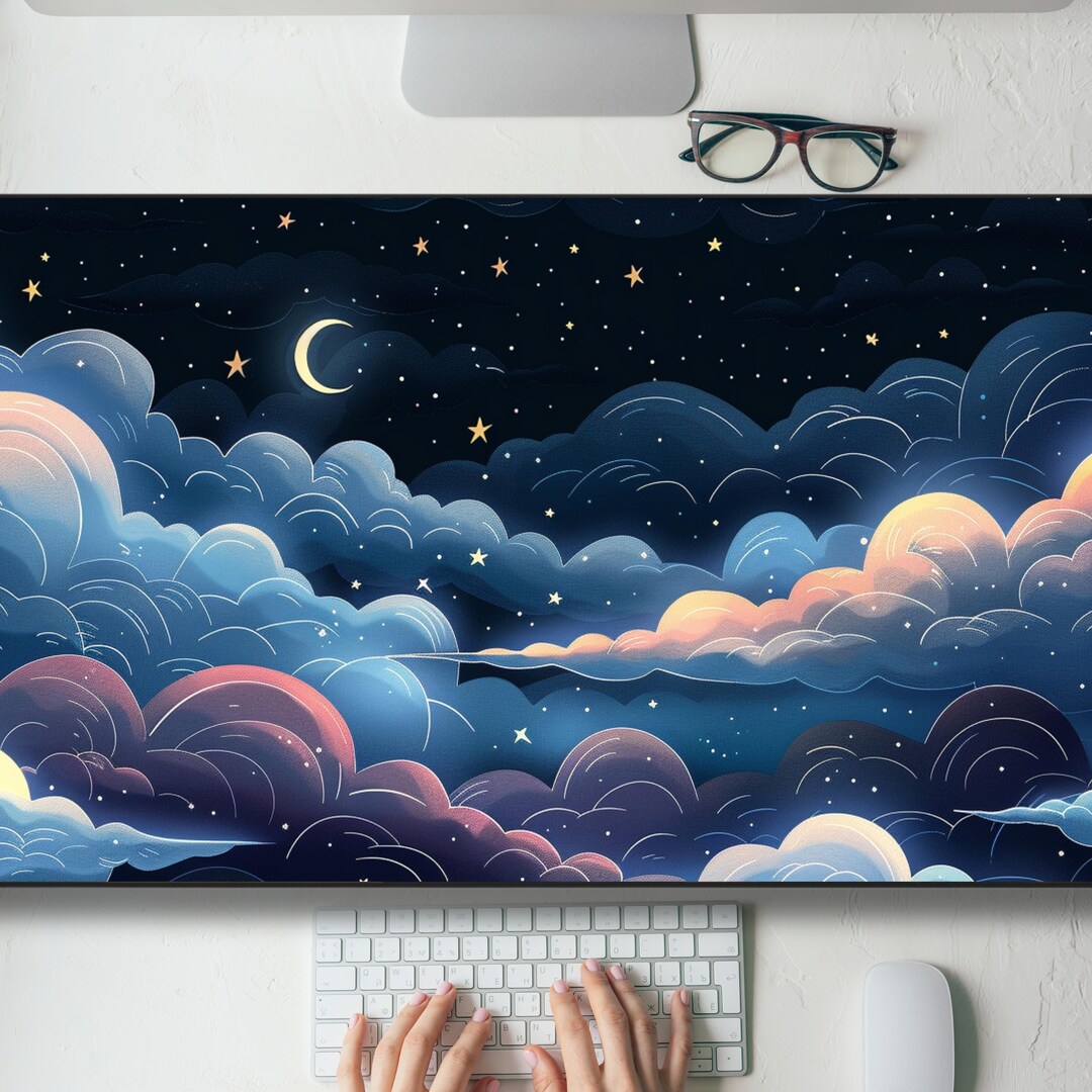 Dark Cool Kawaii Clouds Desk Mat Gaming Mouse Pad Large Mousepad, MTG ...