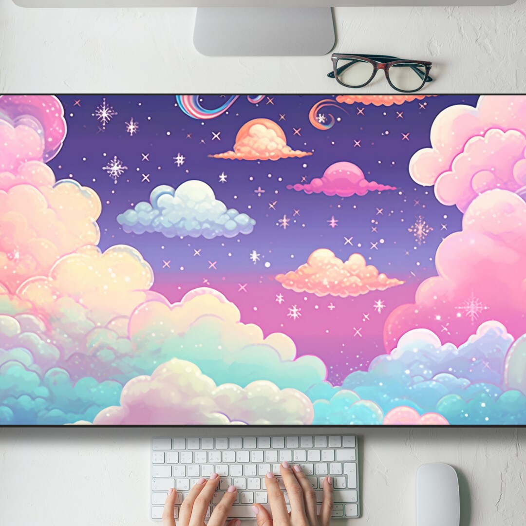 Lo-fi Pretty Kawaii Clouds Desk Mat Gaming Mouse Pad Large Mousepad ...
