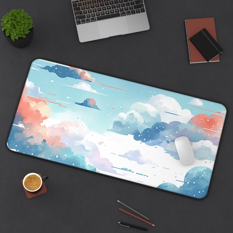 Minimalist Lo-fi Clouds Simple Design Desk Mat Gaming Mouse Pad Large ...