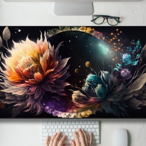Unique Celestial Flowers Desk Mat Gaming Mouse Pad Large Mousepad with MTG playmat, Keyboard Mouse Mat Desk Pad for Work Game Office Home