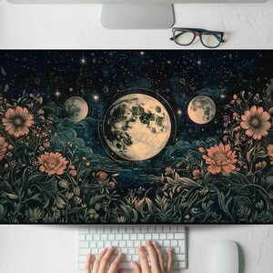 Mandala céleste avec tapis de bureau phases terrestres, tapis de souris de jeu, grand tapis de souris, tapis de clavier MTG pour travail, jeu, bureau, maison XL