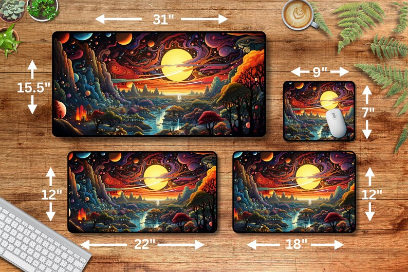 Trippy Alien Forest Landscape Desk Mat Gaming Mouse Pad Large