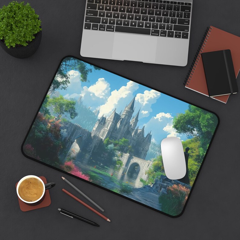 Fantasy Castle Beyond Garden Path Desk Mat, Gaming Mouse Pad, Large ...