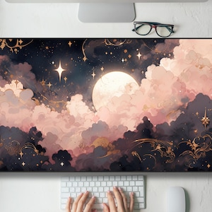 Pink Black Clouds Celestial Desk Mat Gaming Mouse Pad Large Mousepad with MTG playmat, Keyboard Mouse Mat Desk Pad for Work Game Home XL