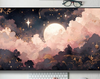 Pink Black Clouds Celestial Desk Mat Gaming Mouse Pad Large Mousepad with MTG playmat, Keyboard Mouse Mat Desk Pad for Work Game Home XL