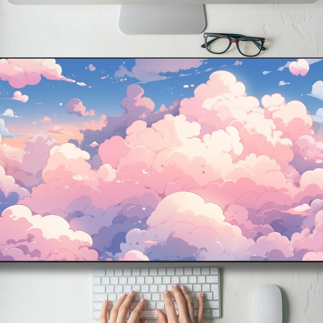 Cute Pink Kawaii Clouds Desk Mat Gaming Mouse Pad Large Mousepad ...