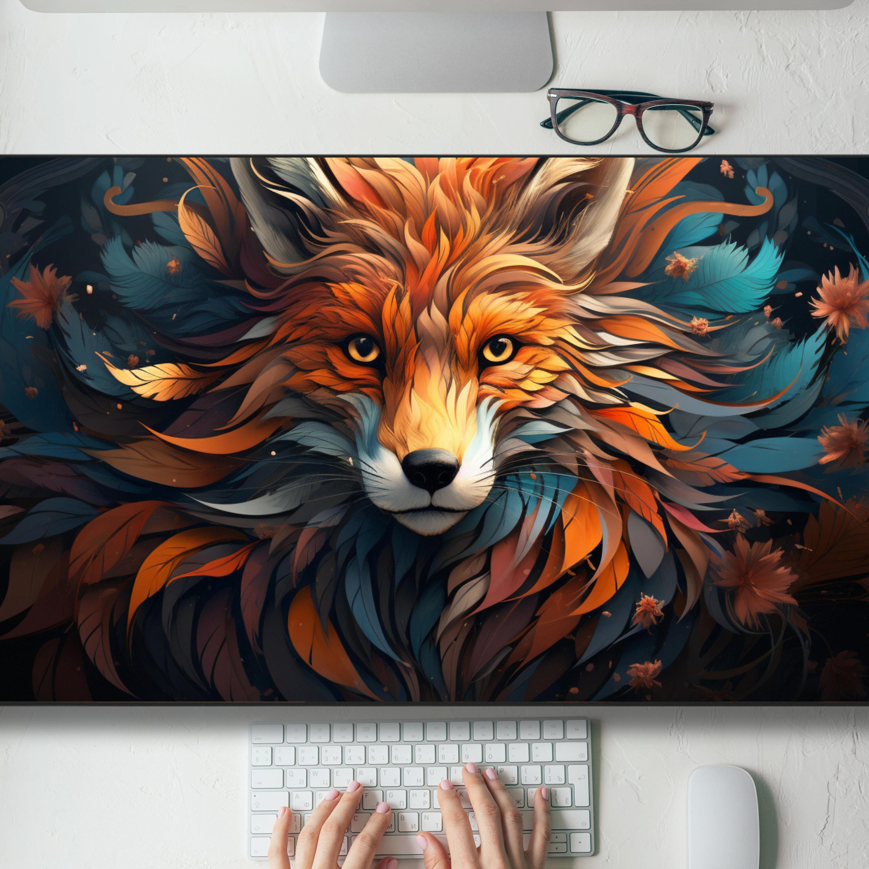 Bold Empowering Red Fox Desk Mat Gaming Mouse Pad Large Mousepad with MTG playmat, Keyboard Mouse Mat Desk Pad for Work Game Office Home