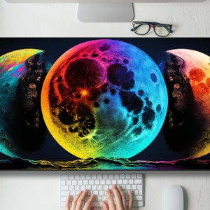 Neon Luminescent Moons Desk Mat Gaming Mouse Pad Large Mousepad with MTG playmat, Keyboard Mouse Mat Desk Pad for Work Game Office Home