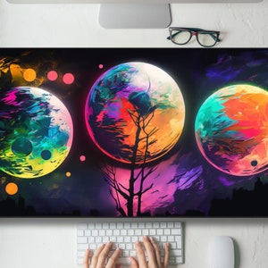Painted Three Moons Desk Mat Gaming Mouse Pad Large Mousepad with MTG playmat, Keyboard Mouse Mat Desk Pad for Work Game Office Home XL