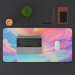 Awesome Pretty Pink Blue Kawaii Clouds Desk Mat Gaming Mouse Pad Large ...