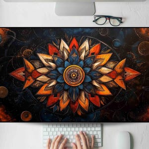 Mandala coloré avec tapis de bureau à motif cosmique, tapis de souris de jeu, grand tapis de souris, tapis de clavier MTG pour travail, jeu, bureau, maison XL