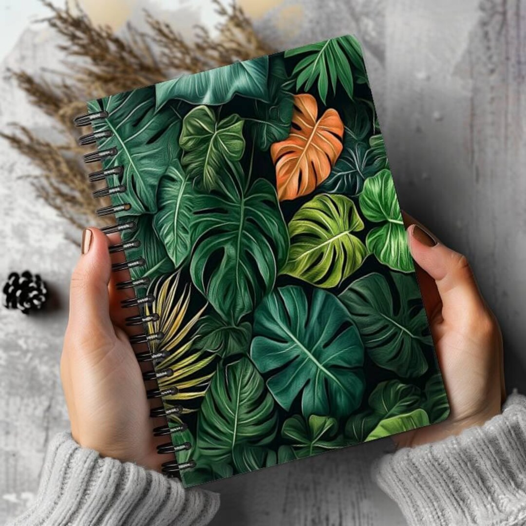 Monstera Leaves Lush Tropical Textured Dark Floral Writing Journal ...
