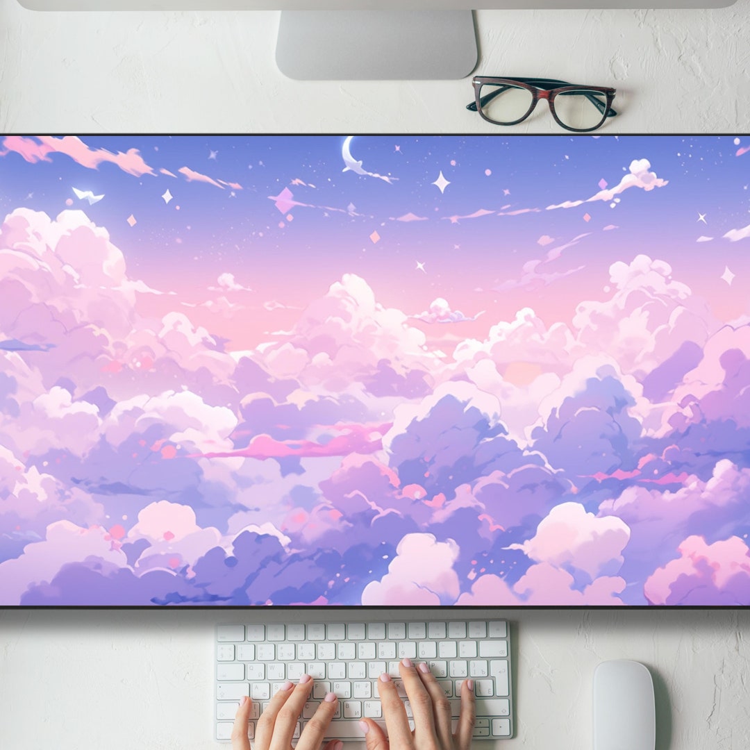 Pink Purple Kawaii Clouds Desk Mat Gaming Mouse Pad Large Mousepad ...