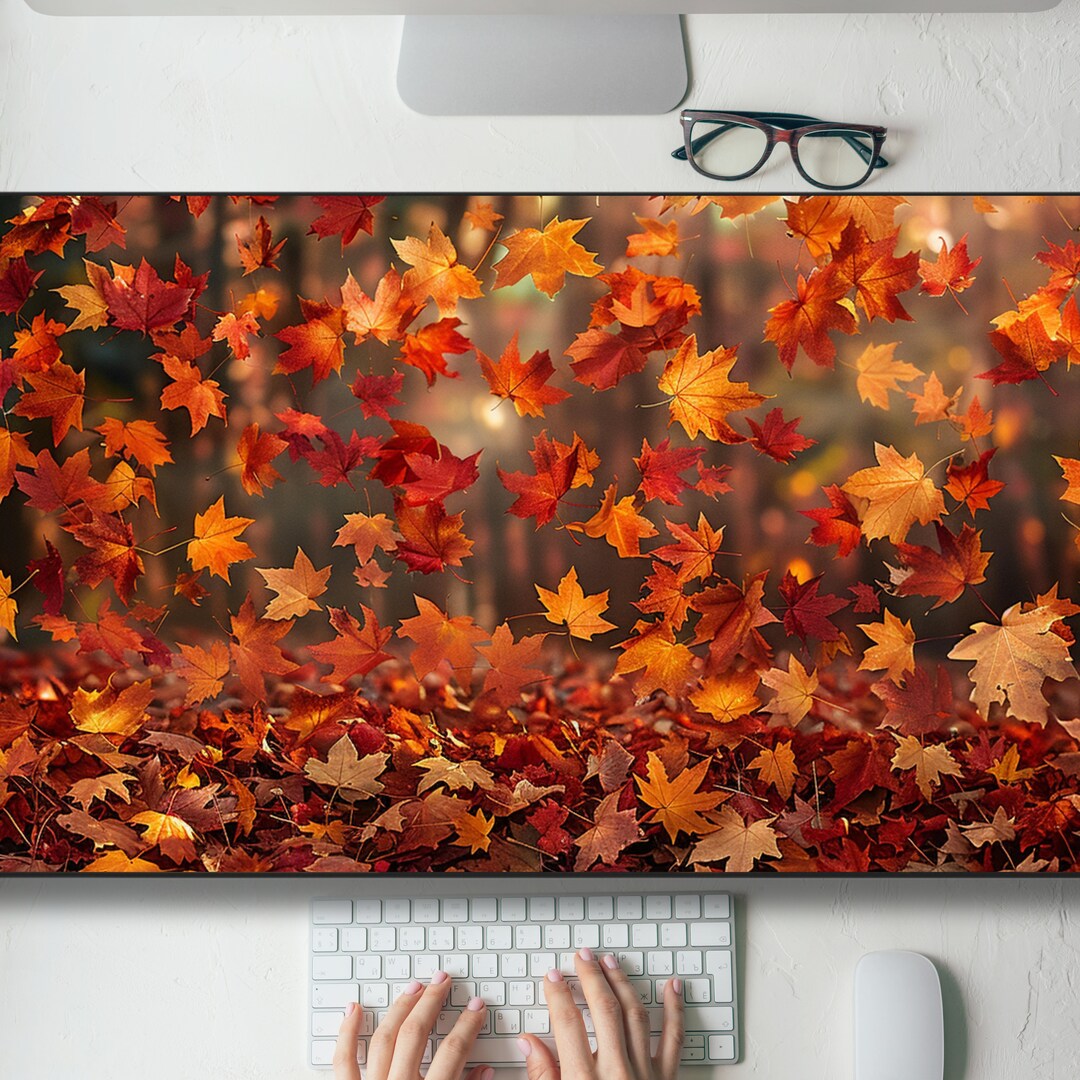 Realistic Fall Leaves Raining From the Trees Desk Mat Gaming Mouse Pad ...