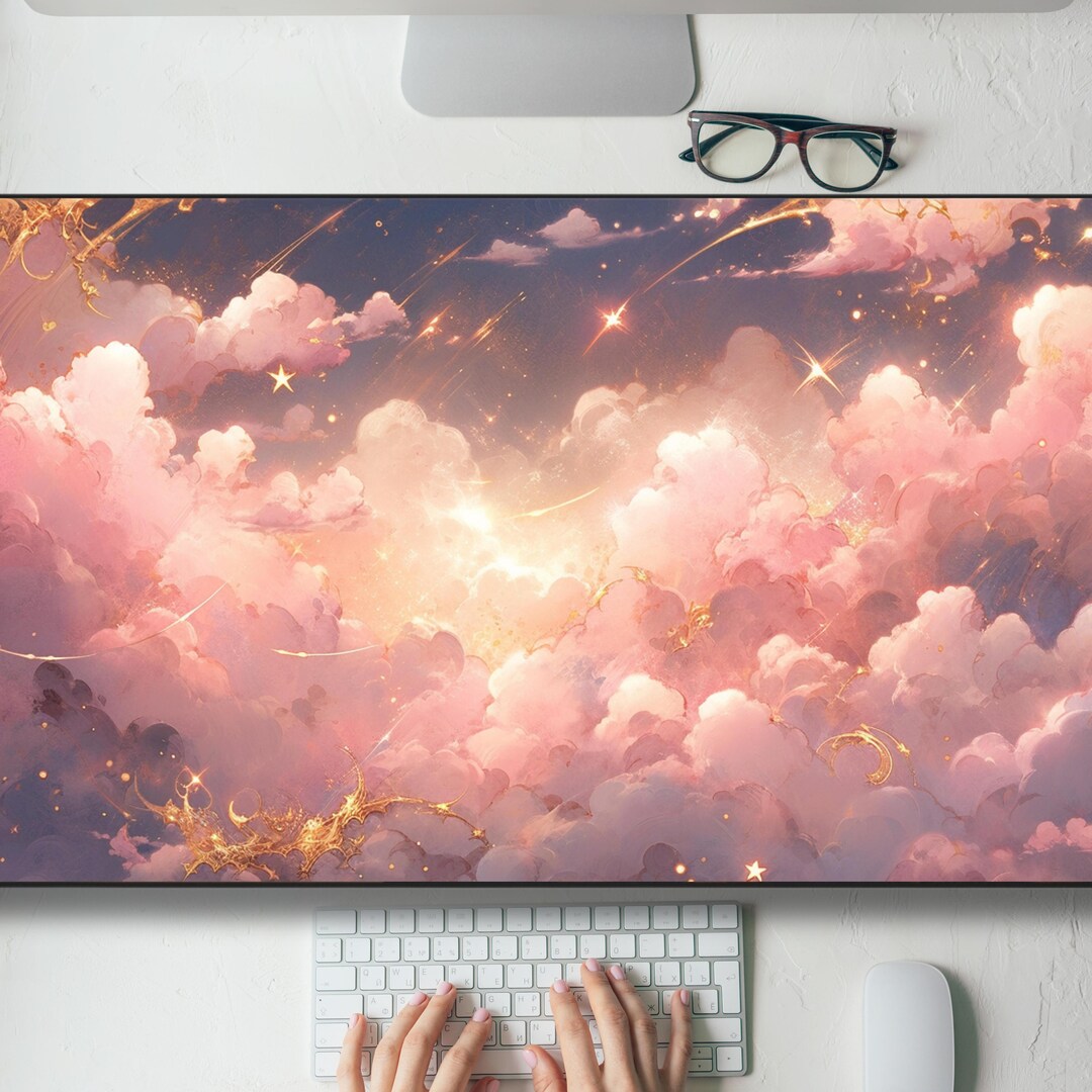 Pink Gold Kawaii Clouds Desk Mat Gaming Mouse Pad Large Mousepad With ...