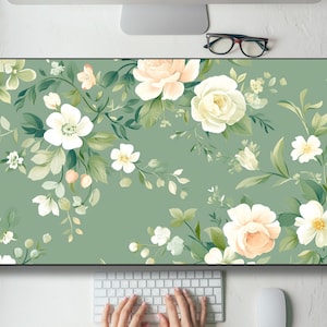 Simple Elegant Sage Green Botanical Floral Desk Mat Gaming Mouse Pad Large Mousepad Keyboard Mouse Mat Desk Pad for Work Game Office Home XL